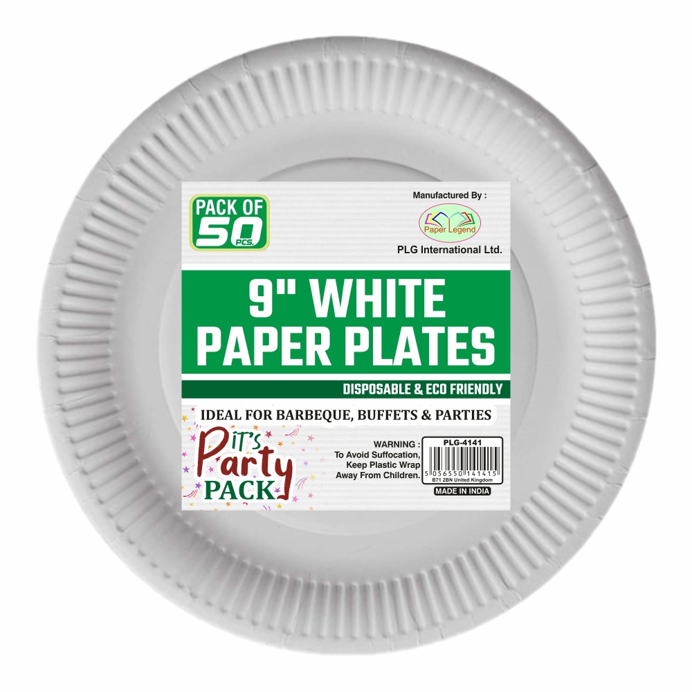 PLG 9'' White Paper Plates Pack of 50